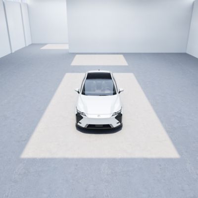 Lexus 350e with Ultra White EXTERIOR, 19-in alloy wheels with Gray Metallic finish and Black aero covers angle 1 